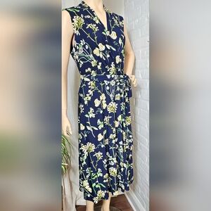 Tommy Hilfiger Floral Fit & Flare Jersey Midi Dress Size 12 Navy Belted